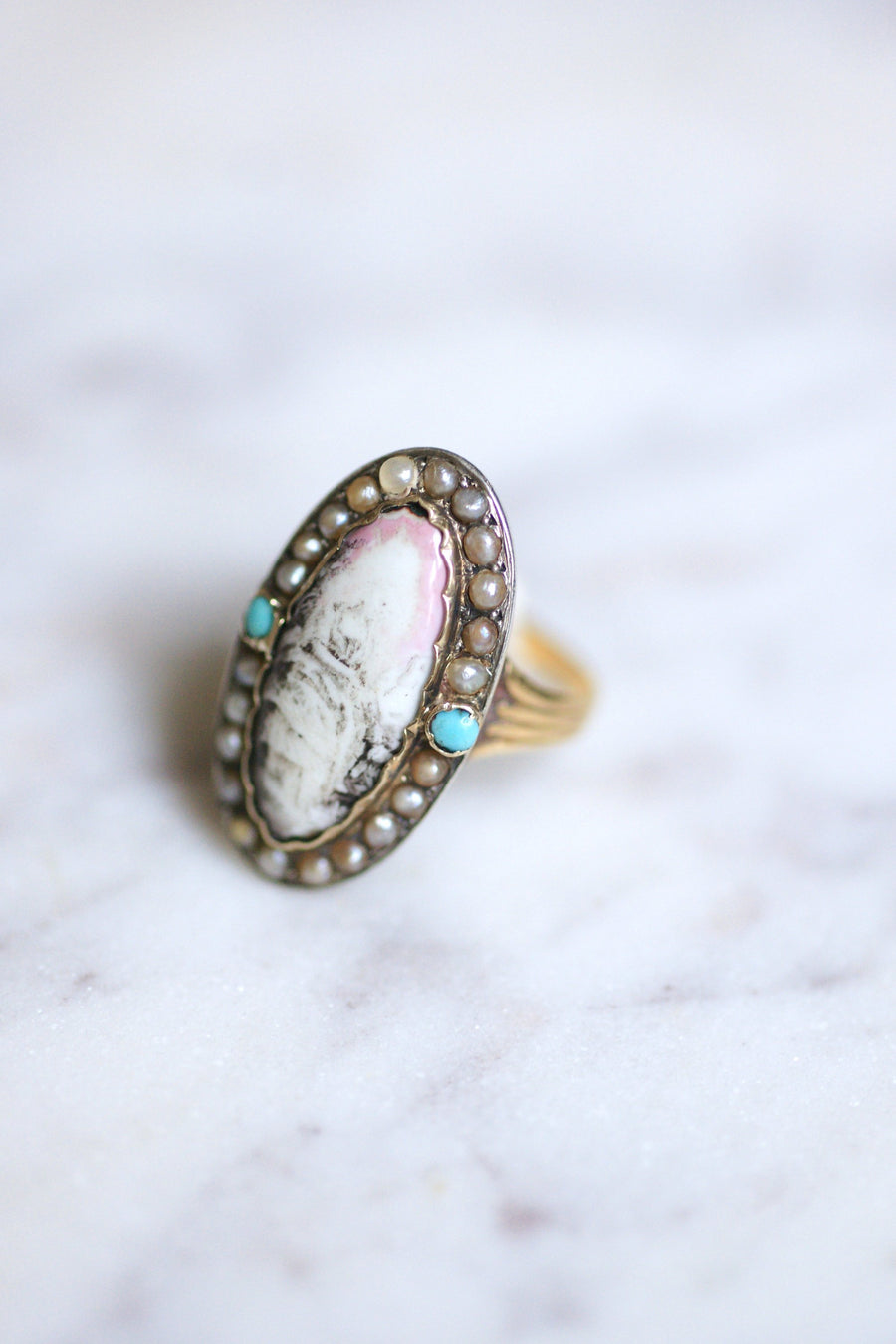 Antique gold and silver ring, miniature on porcelain - Galerie Pénélope
