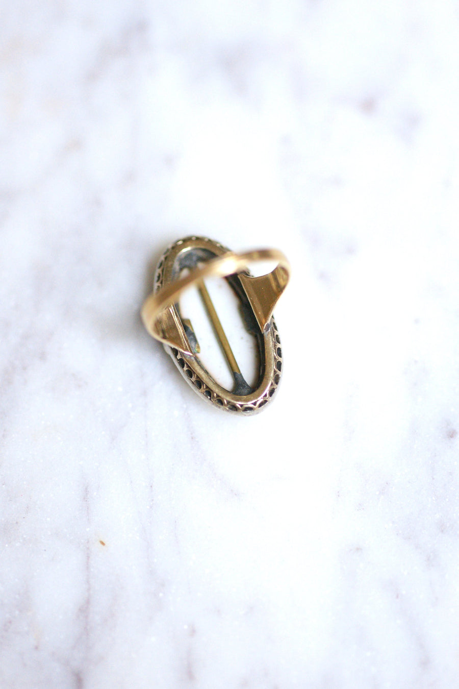 Antique gold and silver ring, miniature on porcelain - Galerie Pénélope