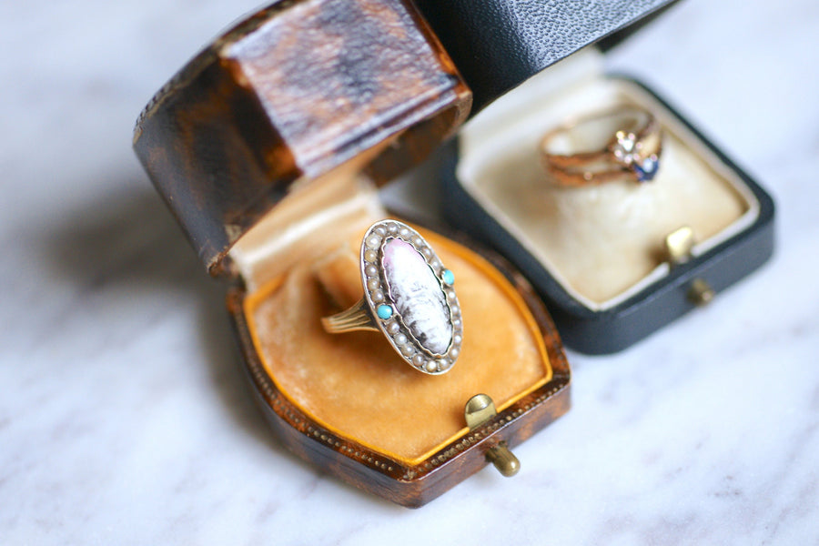 Antique gold and silver ring, miniature on porcelain - Galerie Pénélope