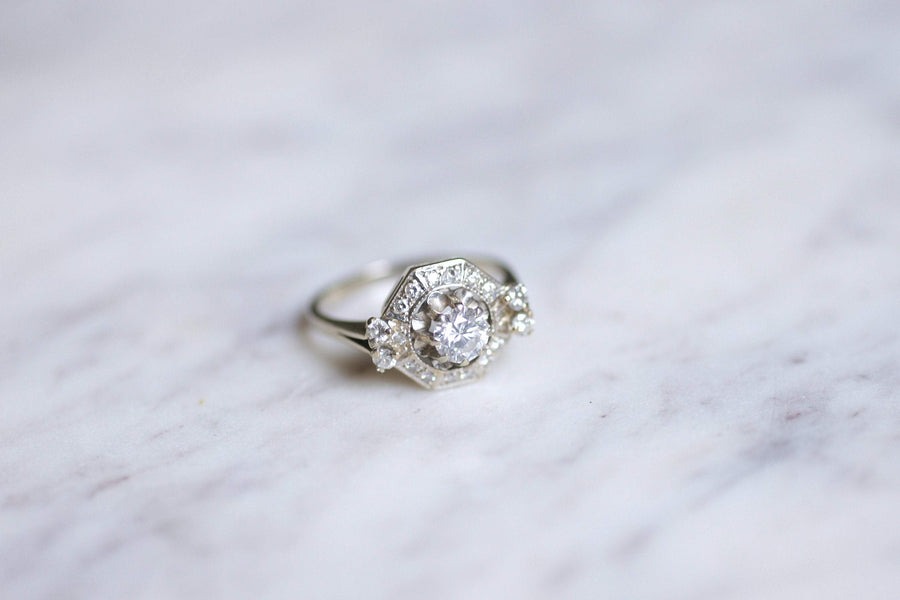 Art Deco platinum, white gold and diamond 0.55Ct engagement ring - Galerie Pénélope