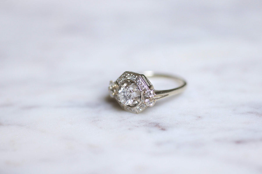 Art Deco platinum, white gold and diamond 0.55Ct engagement ring - Galerie Pénélope