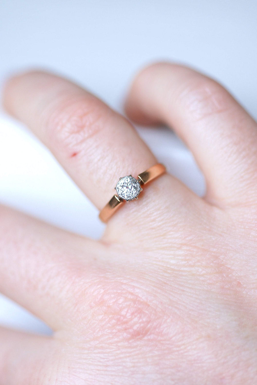 Antique solitaire pink gold, platinum and diamond ring - Galerie Pénélope