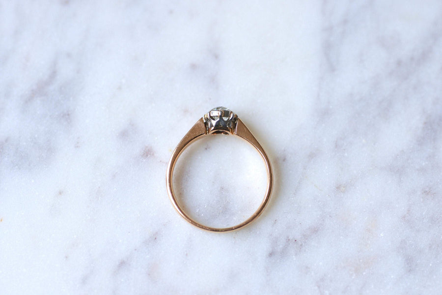 Antique solitaire pink gold, platinum and diamond ring - Galerie Pénélope