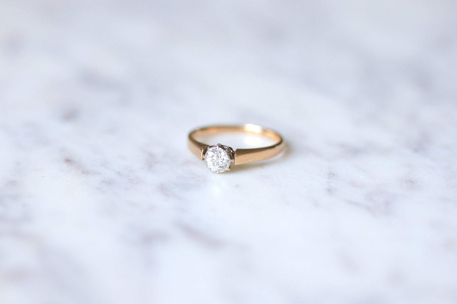 Antique solitaire pink gold, platinum and diamond ring - Galerie Pénélope
