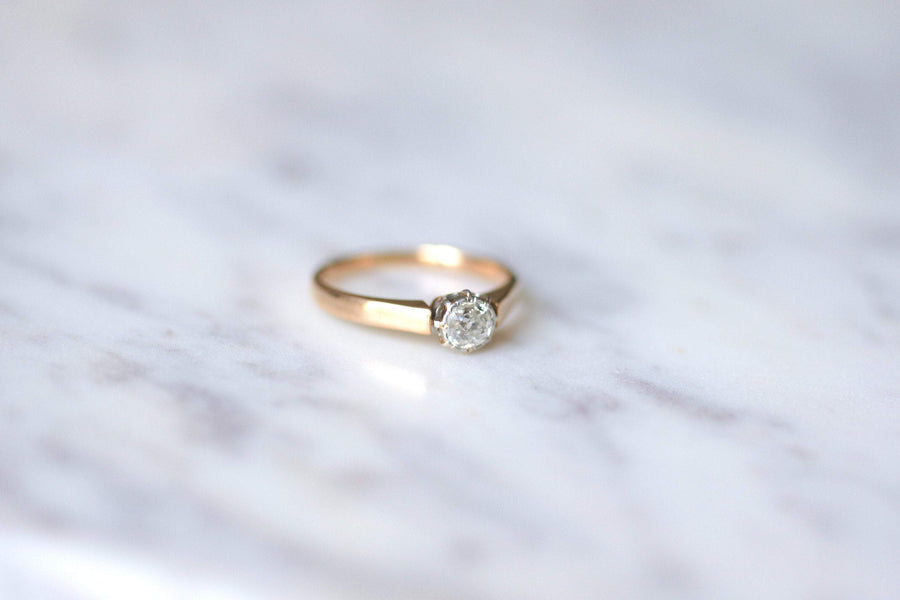 Antique solitaire pink gold, platinum and diamond ring - Galerie Pénélope