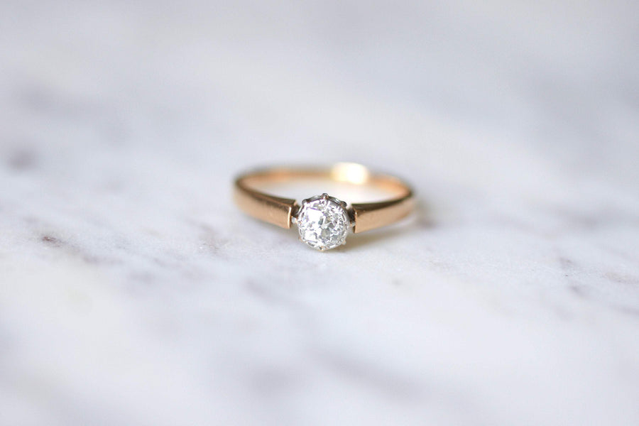 Antique solitaire pink gold, platinum and diamond ring - Galerie Pénélope