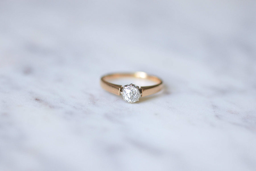 Antique solitaire pink gold, platinum and diamond ring - Galerie Pénélope