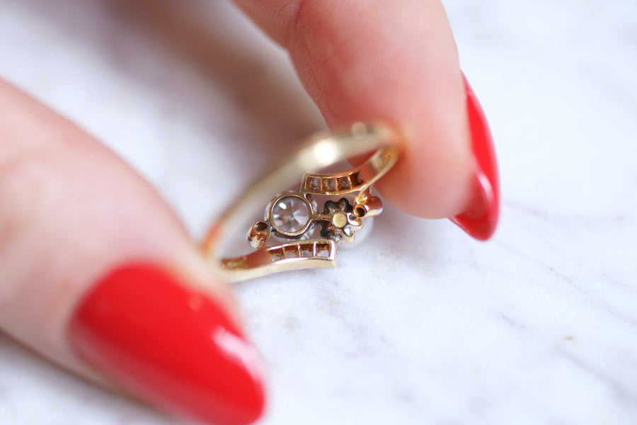 Belle Epoque pearl and diamonds ring on gold, Circa 1900 - Galerie Pénélope