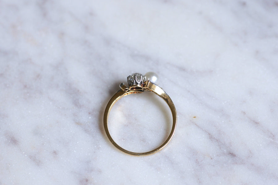 Belle Epoque pearl and diamonds ring on gold, Circa 1900 - Galerie Pénélope