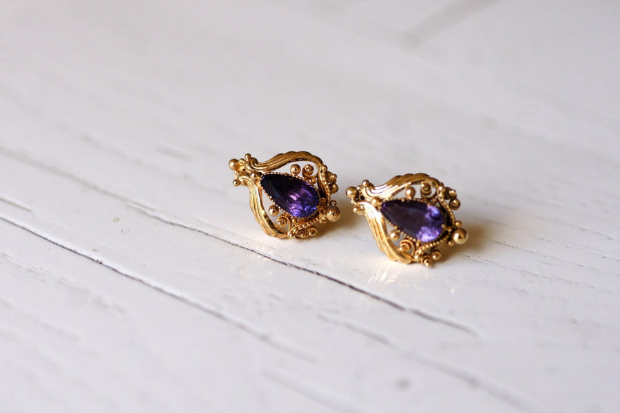 Antique gold and amethyst sleeper earrings - Galerie Pénélope