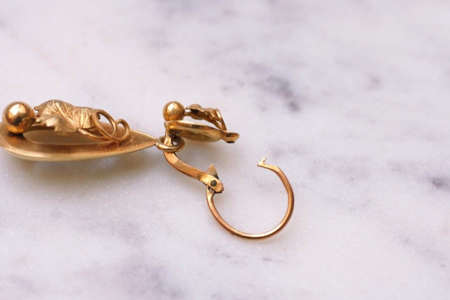 Antique gold "vine leaf" earrings - Galerie Pénélope