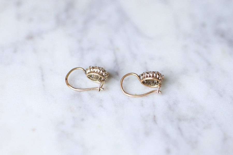 Antique earrings sleepy drops 14Kt pink gold and pink cut diamonds - Galerie Pénélope
