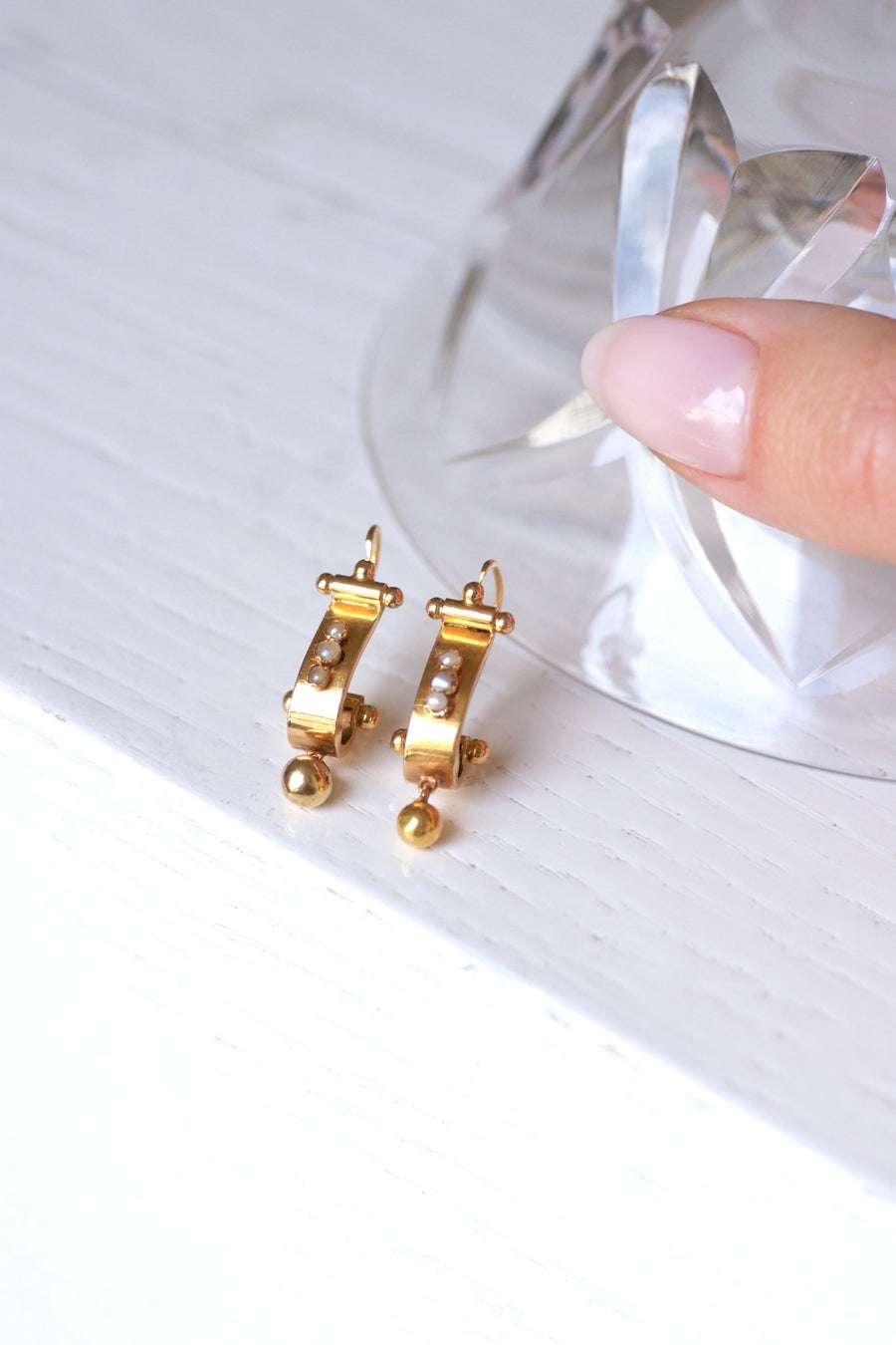 Antique pink gold and pearl earrings - Galerie Pénélope