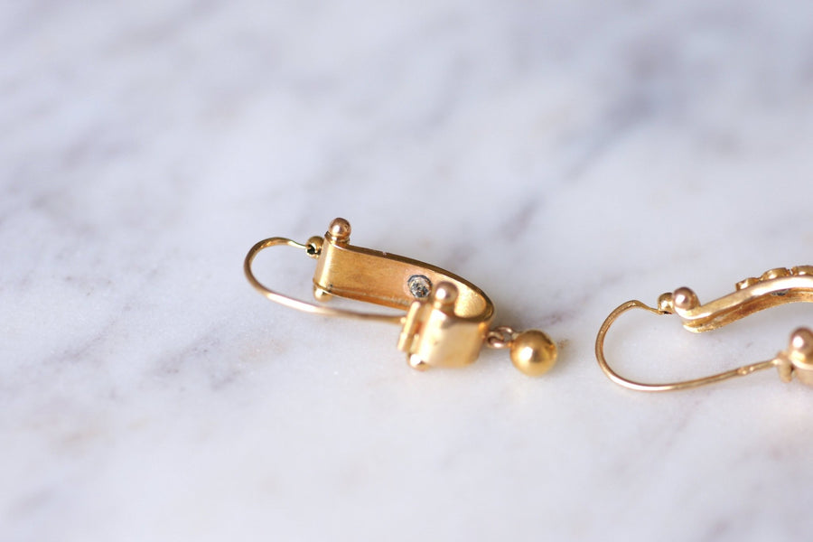 Antique pink gold and pearl earrings - Galerie Pénélope