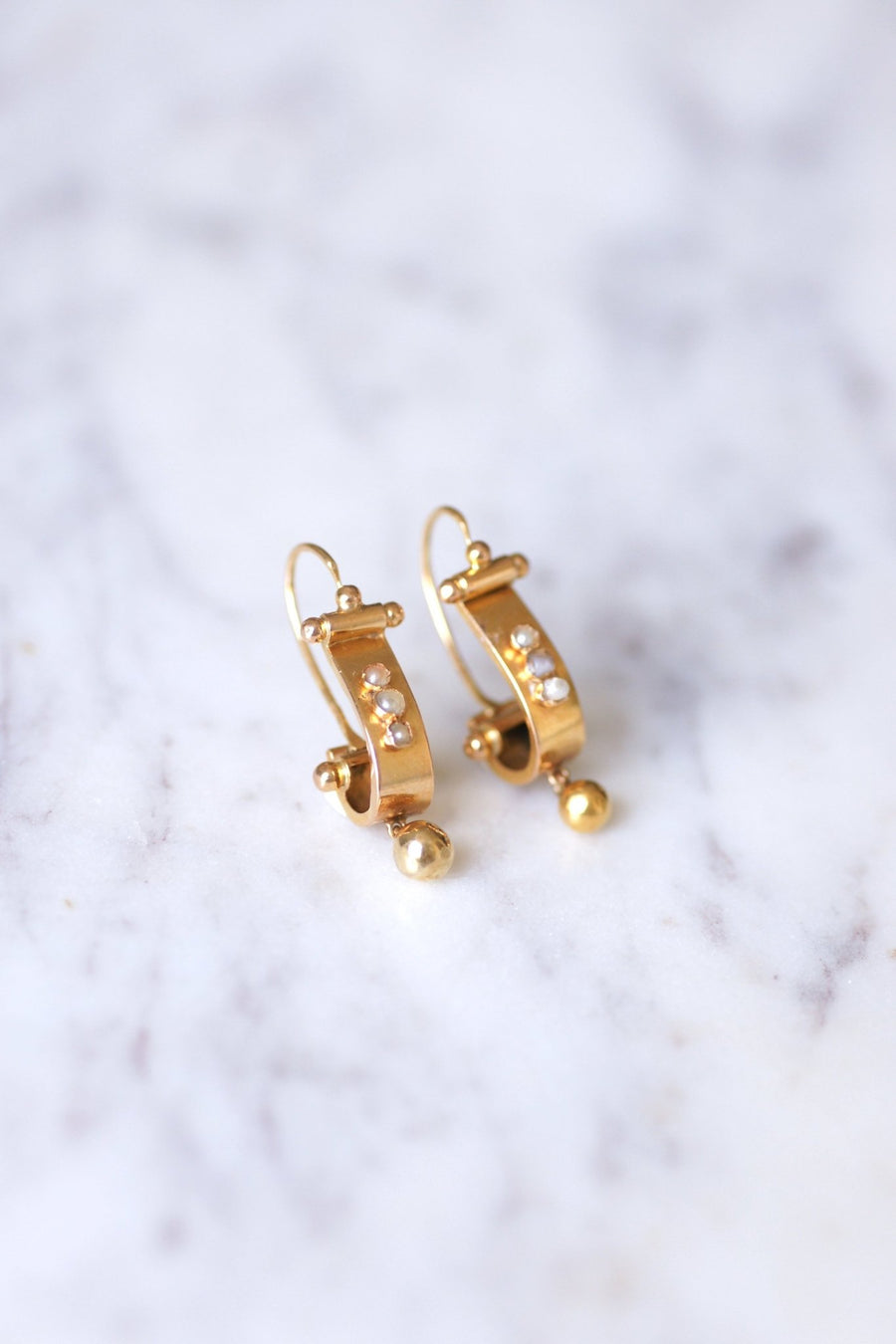 Antique pink gold and pearl earrings - Galerie Pénélope