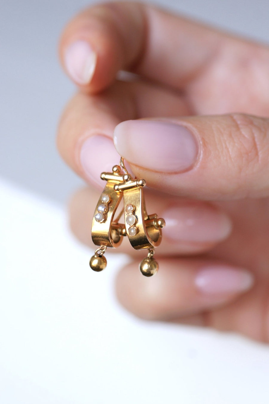 Antique pink gold and pearl earrings - Galerie Pénélope