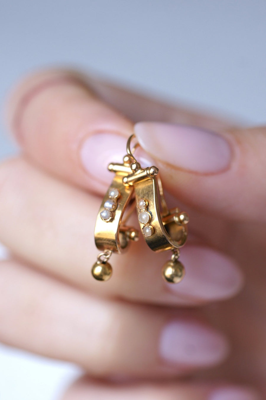 Antique pink gold and pearl earrings - Galerie Pénélope