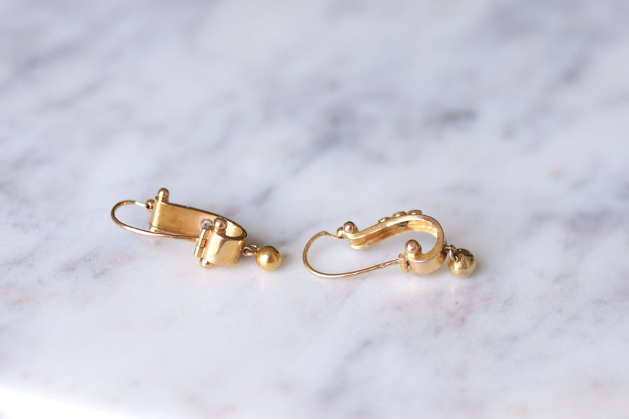 Antique pink gold and pearl earrings - Galerie Pénélope