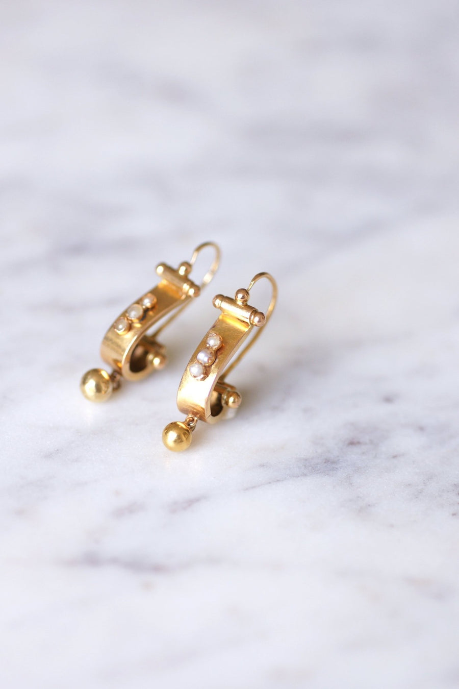 Antique pink gold and pearl earrings - Galerie Pénélope