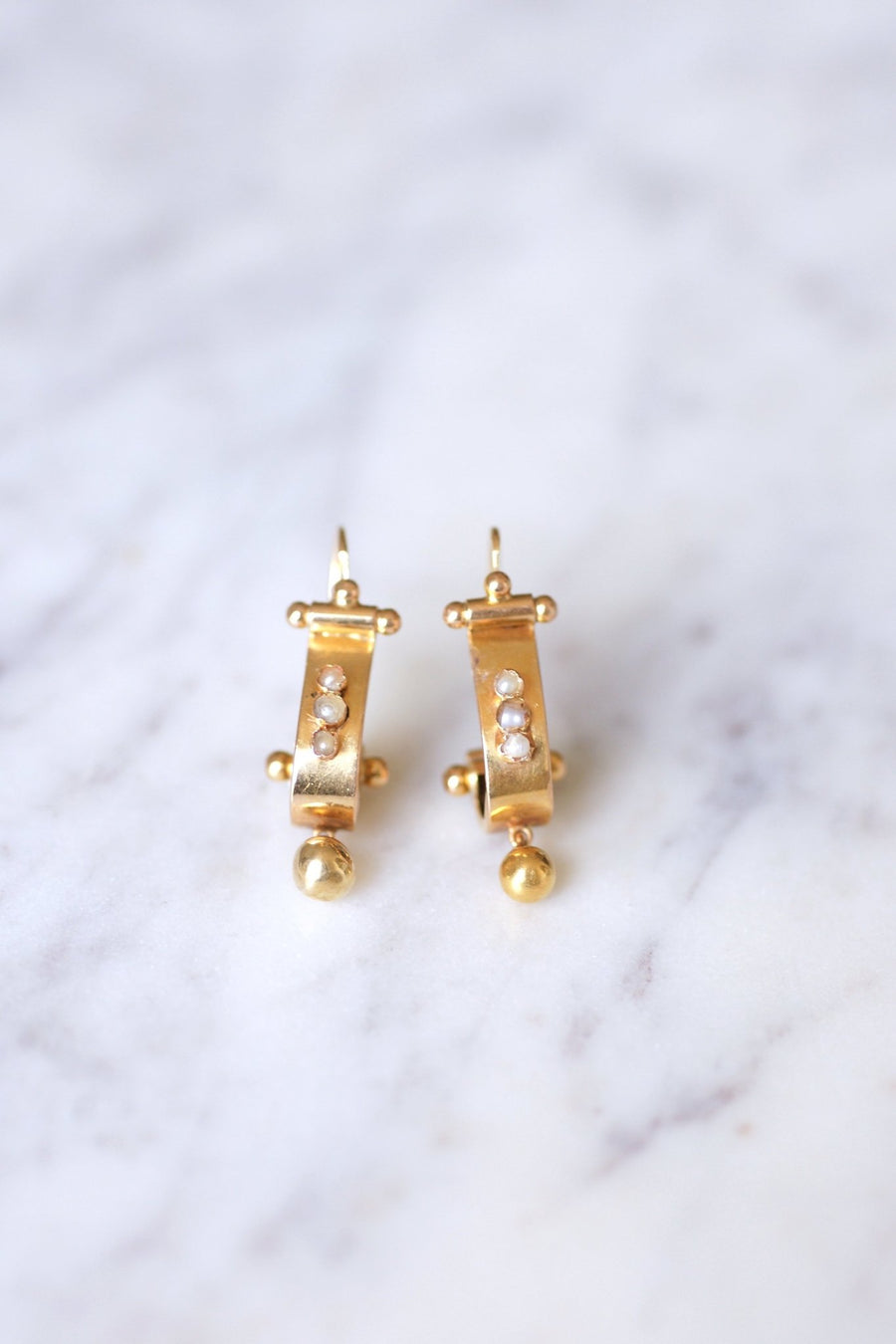 Antique pink gold and pearl earrings - Galerie Pénélope