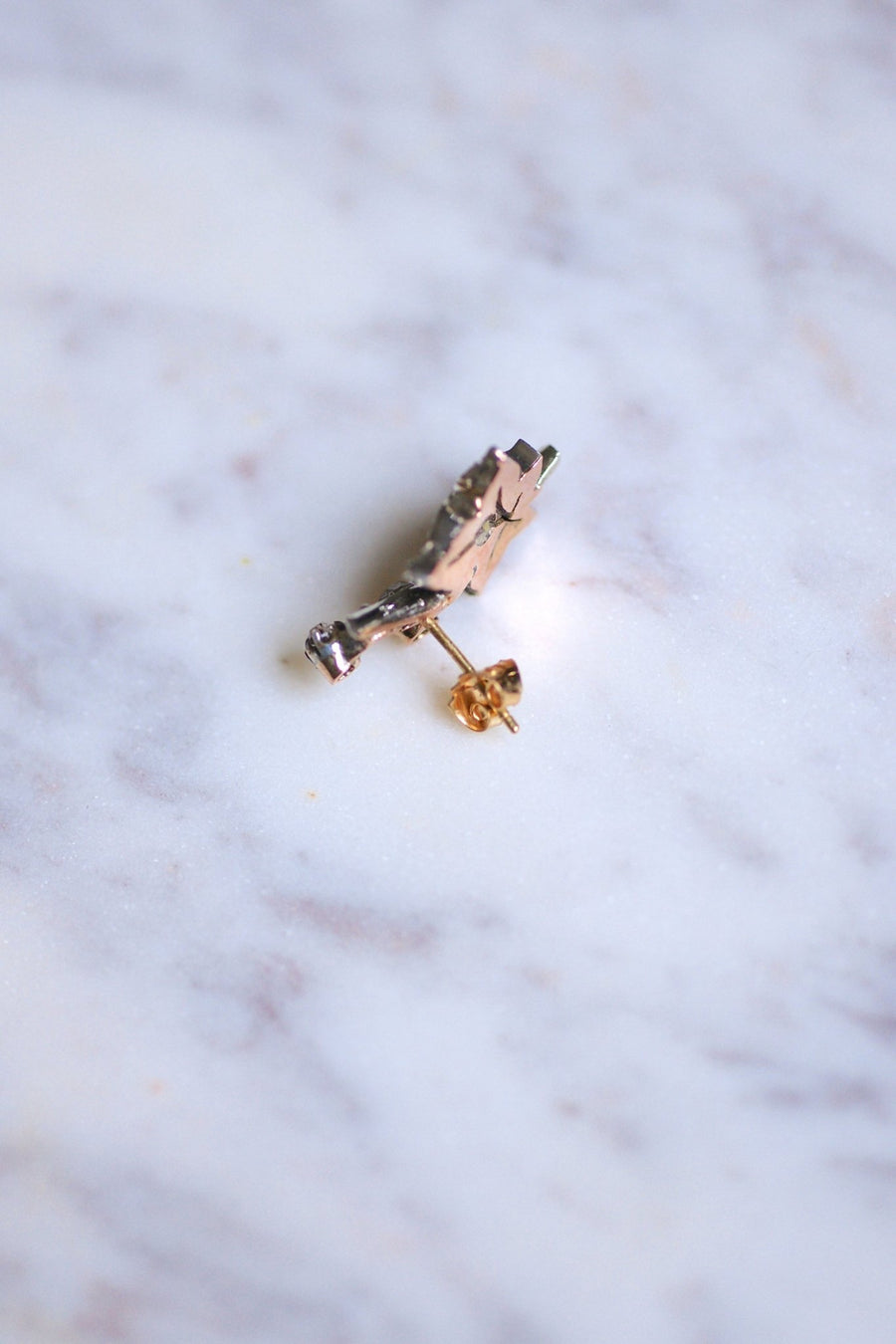 Antique ivy leaf earrings in gold, silver and diamonds - Galerie Pénélope