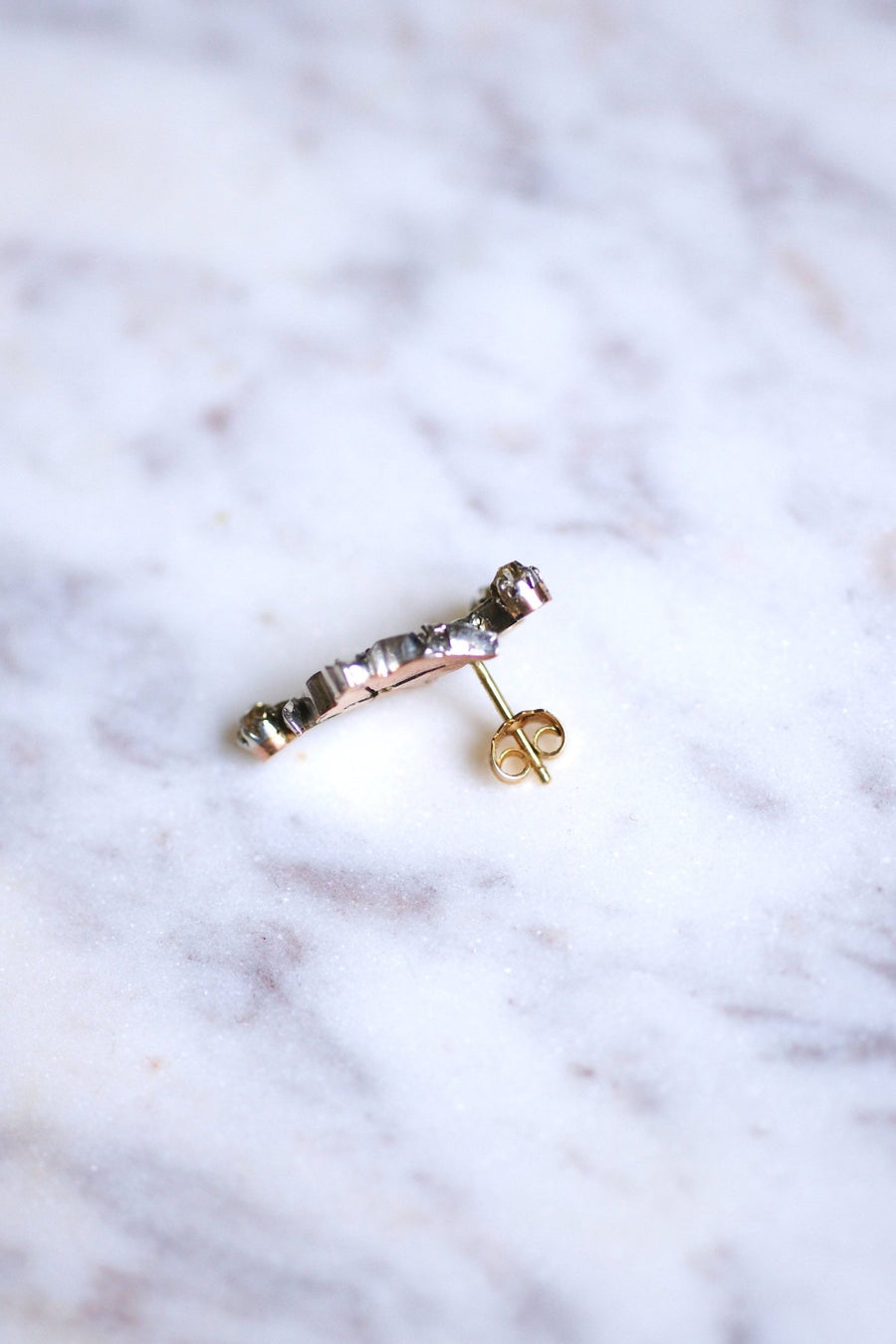 Antique ivy leaf earrings in gold, silver and diamonds - Galerie Pénélope