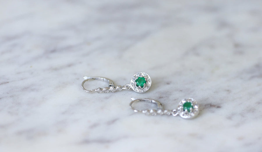 Art Deco diamond and emerald earrings - Galerie Pénélope