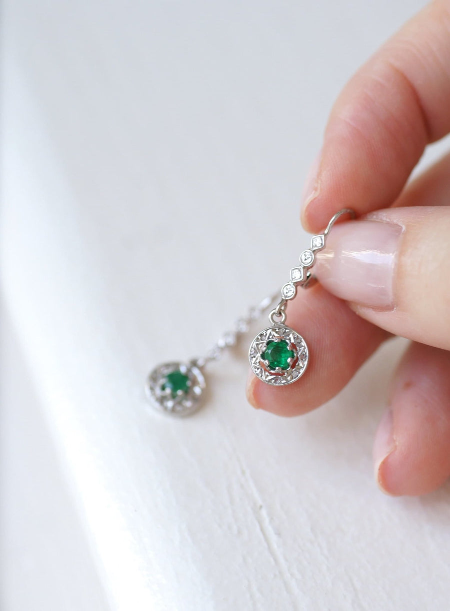 Art Deco diamond and emerald earrings - Galerie Pénélope