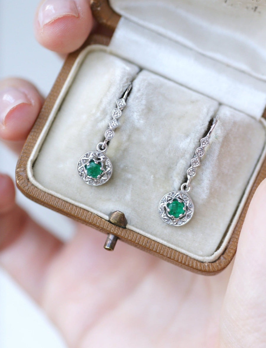 Art Deco diamond and emerald earrings - Galerie Pénélope