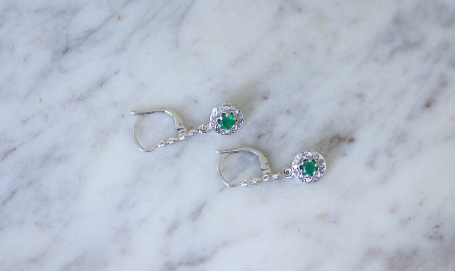 Art Deco diamond and emerald earrings - Galerie Pénélope