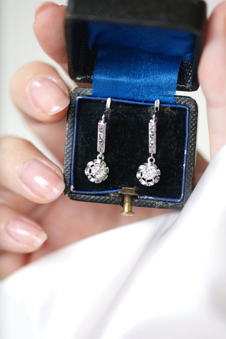 Art Deco white gold and diamond earrings - Penelope Gallery
