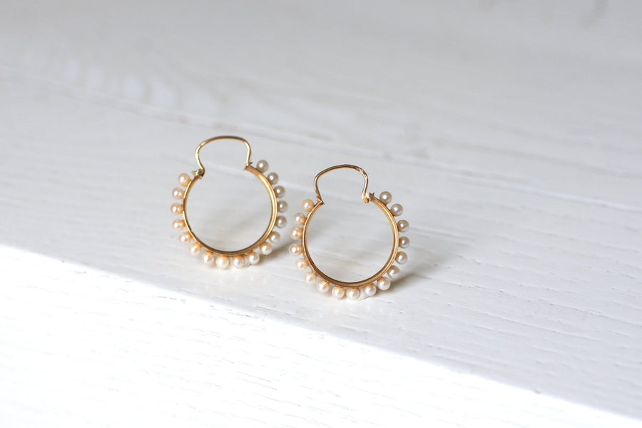 Gold and pearl creole earrings - Galerie Pénélope