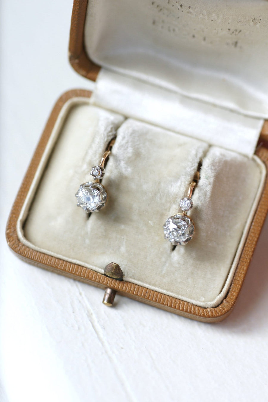 Antique diamond 1.10 ct sleeper earrings - Galerie Pénélope