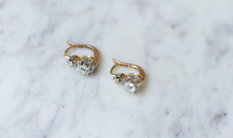 Antique diamond 1.10 ct sleeper earrings - Galerie Pénélope