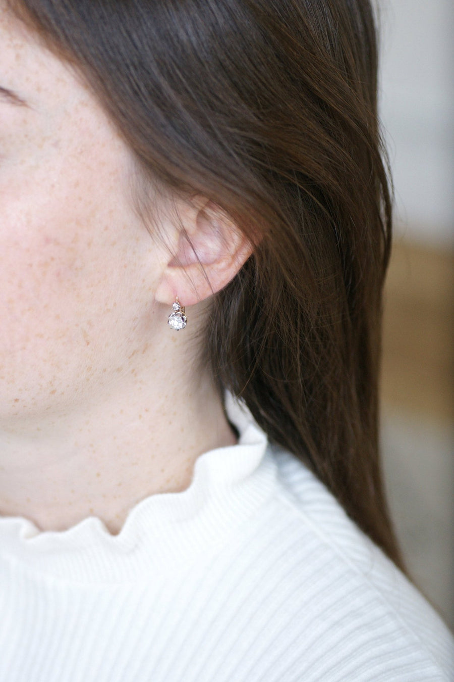 Antique diamond 1.10 ct sleeper earrings - Galerie Pénélope