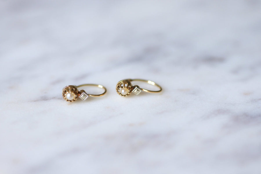 Antique gold and pearl sleeper earrings - Galerie Pénélope