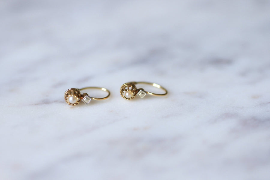 Antique gold and pearl sleeper earrings - Galerie Pénélope