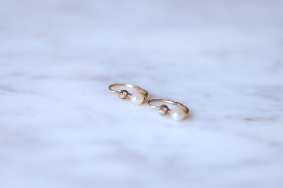 Antique gold and pearl sleeper earrings - Galerie Pénélope