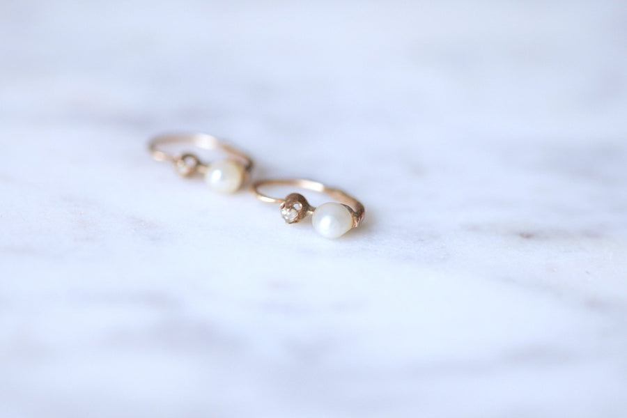 Antique gold and pearl sleeper earrings - Galerie Pénélope