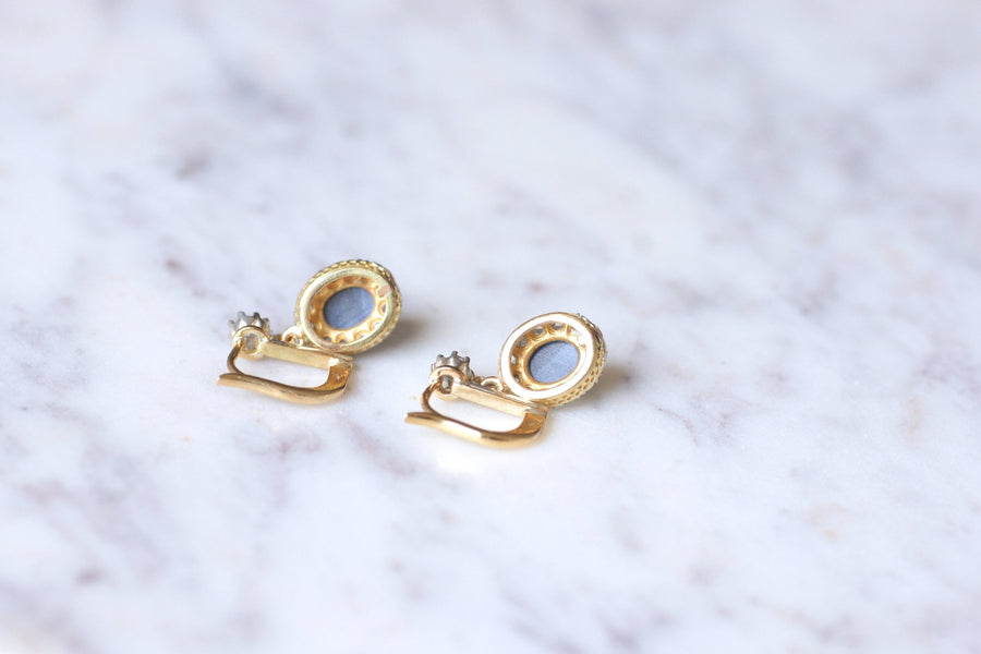 Antique gold, platinum, diamonds and star sapphires sleeper earrings - Galerie Pénélope