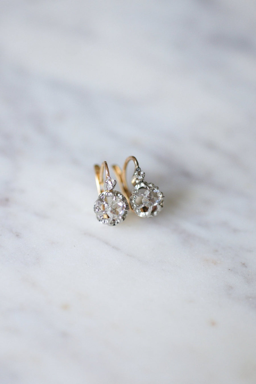 Antique gold, platinum and diamond earrings - Galerie Pénélope
