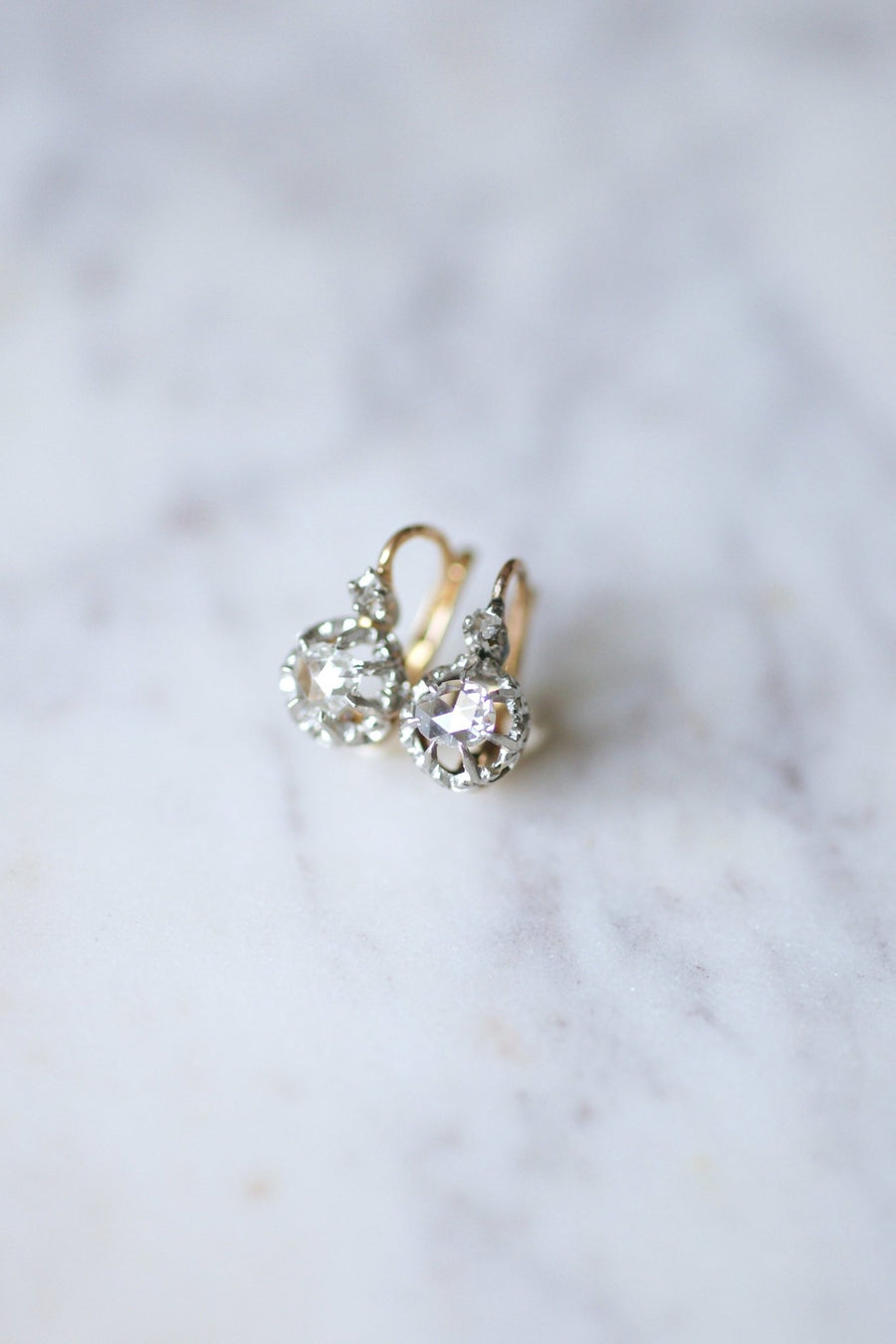 Antique gold, platinum and diamond earrings - Galerie Pénélope
