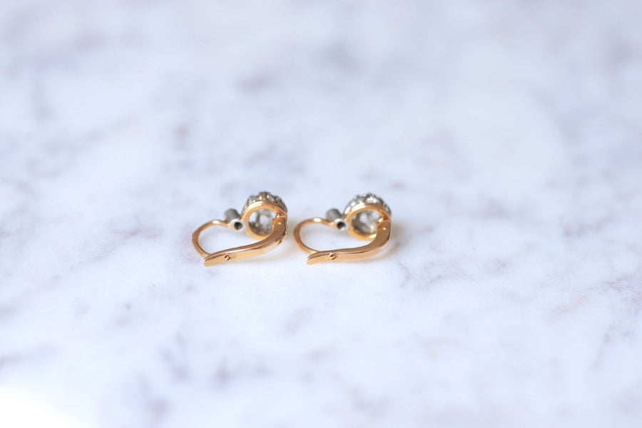 Antique sleeper earrings in gold, platinum, and diamonds, Circa 1910 - Galerie Pénélope