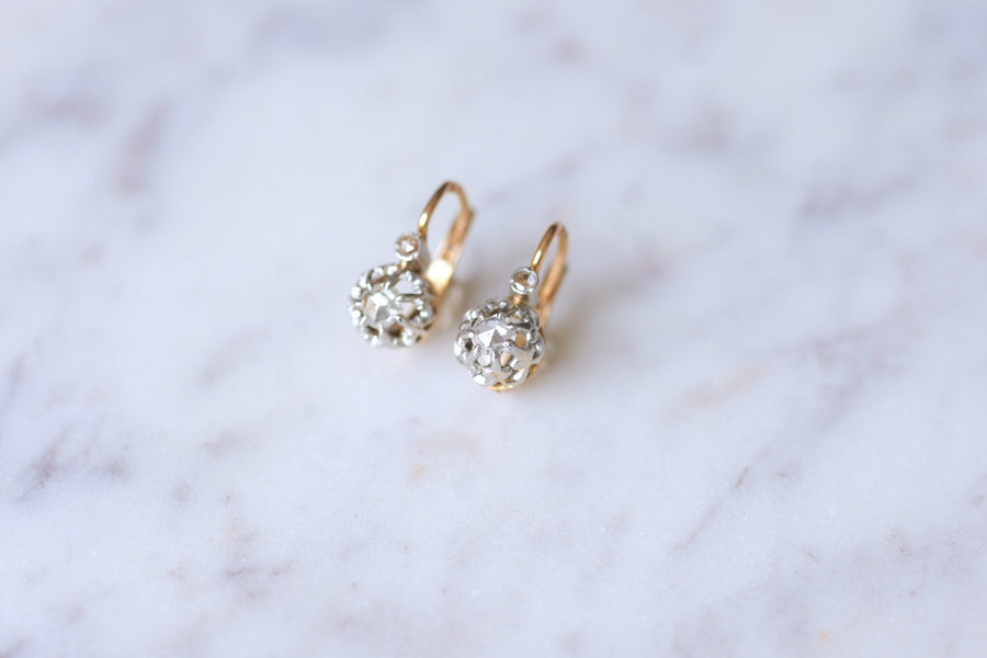 Antique sleeper earrings in gold, platinum, and diamonds, Circa 1910 - Galerie Pénélope