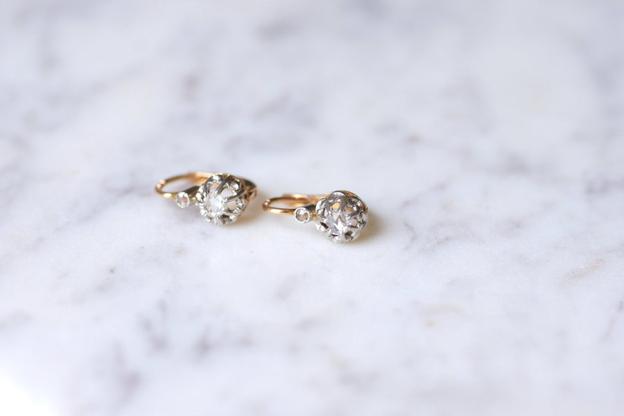 Antique sleeper earrings in gold, platinum, and diamonds, Circa 1910 - Galerie Pénélope