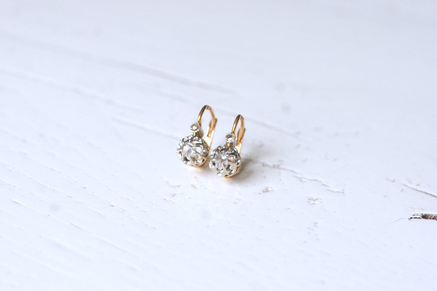 Antique sleeper earrings in gold, platinum, and diamonds, Circa 1910 - Galerie Pénélope