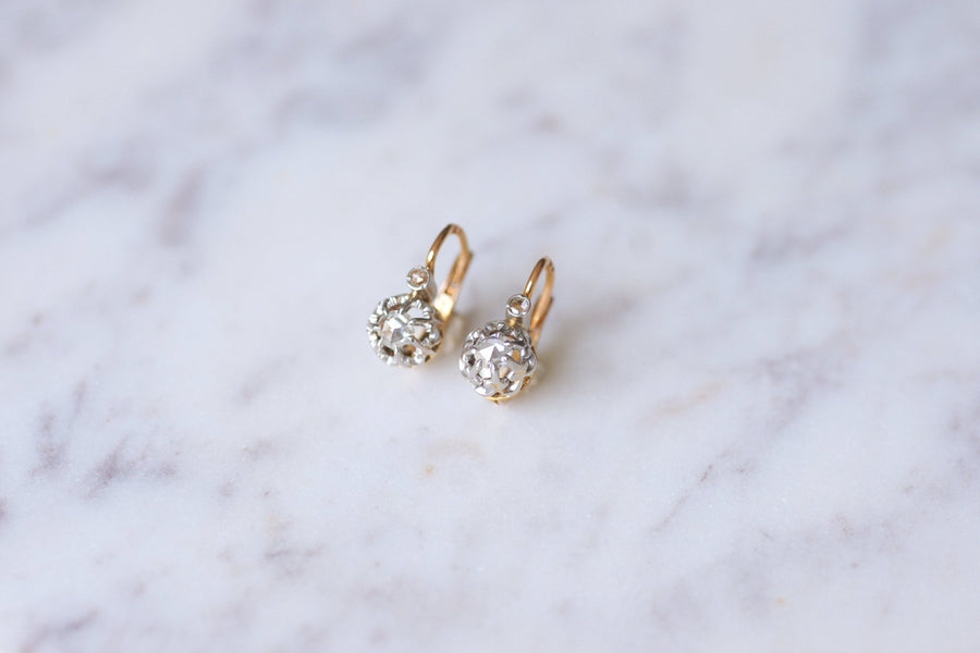 Antique sleeper earrings in gold, platinum, and diamonds, Circa 1910 - Galerie Pénélope