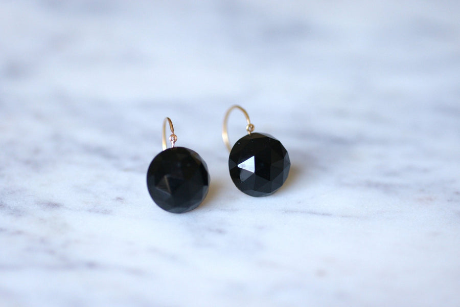 Antique pink gold and facetted jet earrings - Galerie Pénélope
