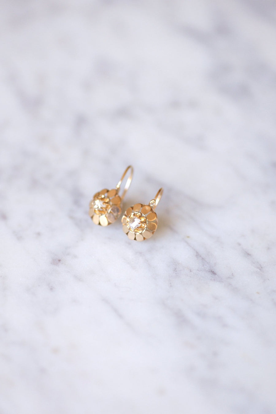 Antique pink gold and diamonds sleeper earrings - Galerie Pénélope