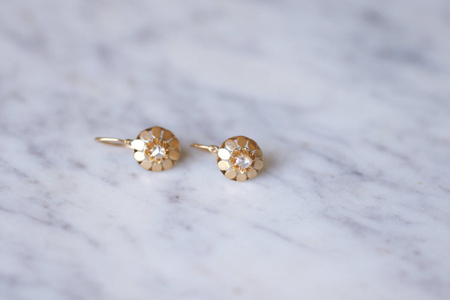 Antique pink gold and diamonds sleeper earrings - Galerie Pénélope